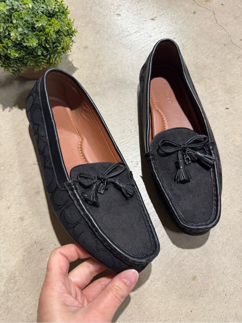 Coach Greenwich Loafers Women Size 9.5 Black Jacquard Canvas Monogram Signature